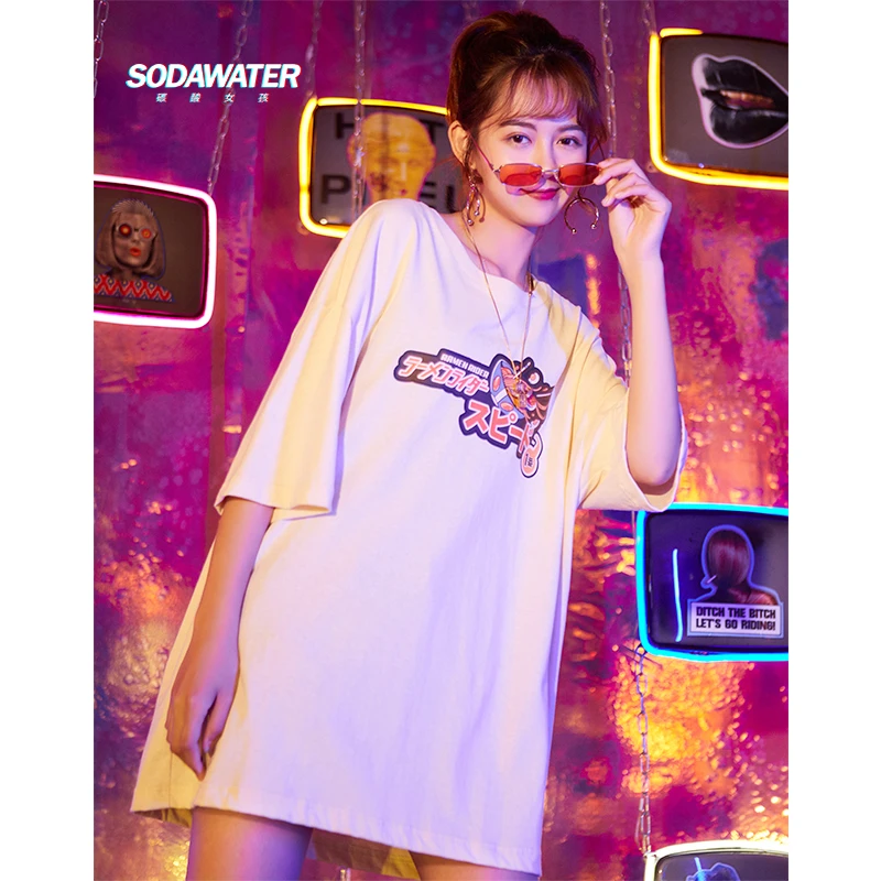 SODAWATER Girl Новинка лета 2019 футболки для пары в стиле хип-хоп забавные женские с
