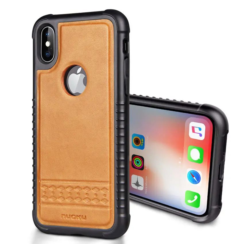 Роскошный NUOKU чехол для телефона из натуральной кожи для iPhone 7, 8 Plus, X, модный стиль, мягкая задняя крышка, чехол, рассеивающий тепло, Coque Funda - Цвет: Brown