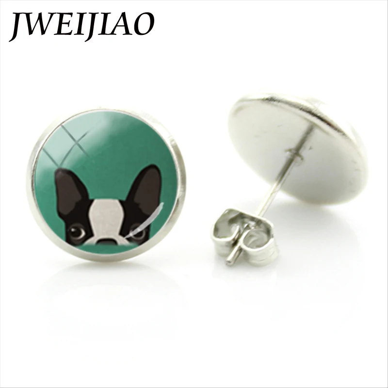 

JWEIJIAO, модные женские серьги-гвоздики для девочек, круглые серьги в виде собаки со стеклянным куполом, украшения для вечеринки и свадьбы, под...