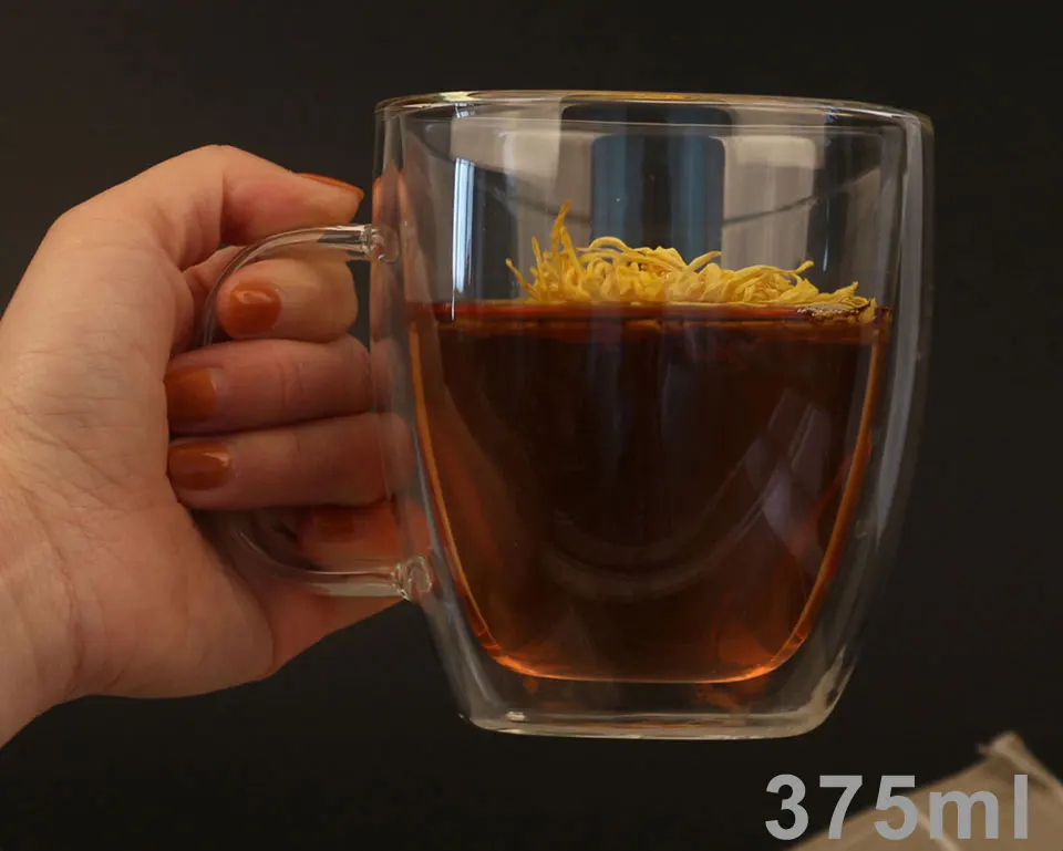 Комплект из 2 предметов с двойными стенками, Стекло прозрачный Чай чашки вина Стекло es с ручкой Виски Посуда для напитков молоко Кофе кружки 250/375/475 мл