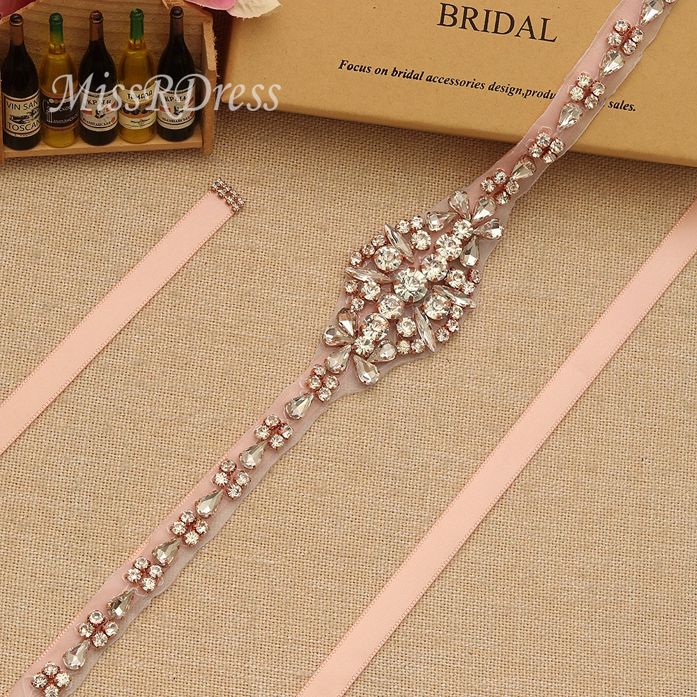 

MissRDress Diamond Wedding Belt Rose Gold Crystal Bridal Sash Rhinestones Bridal Belt For Wedding Evening Dresses YS868