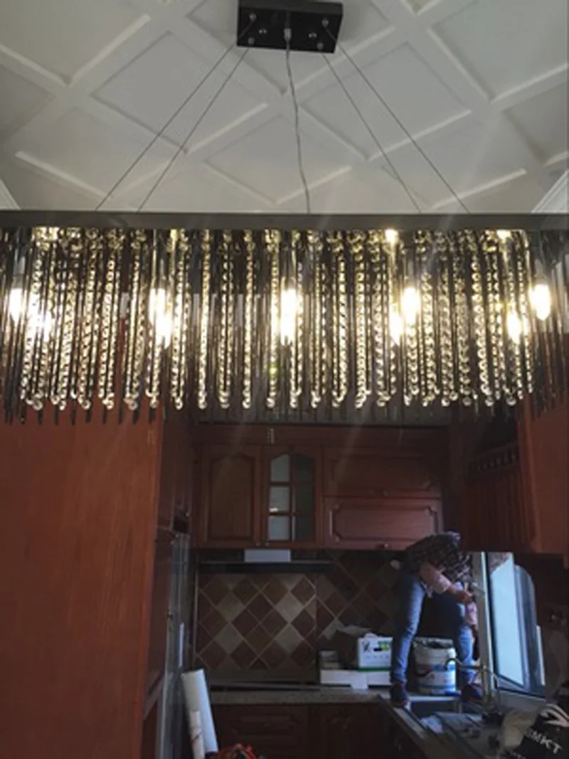Горячая Распродажа, черная хрустальная люстра L100* W30cm, блестящий светодиодный светильник для столовой, гостиной