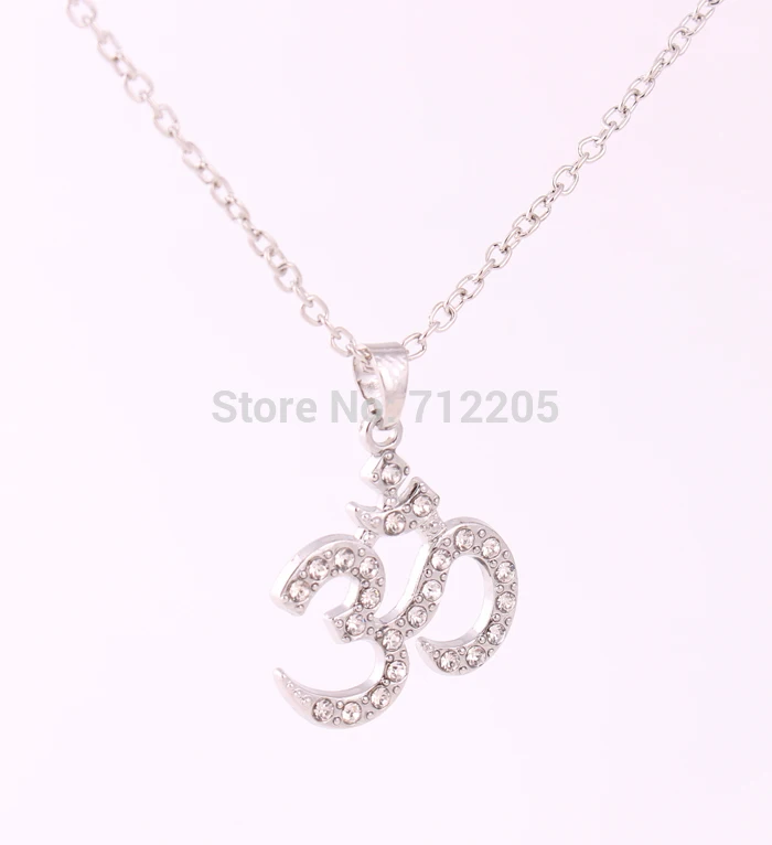 fashion rhodium Yoga Meditation Yogi OHM Asana Large Om AUM Pendant necklaces | Necklace