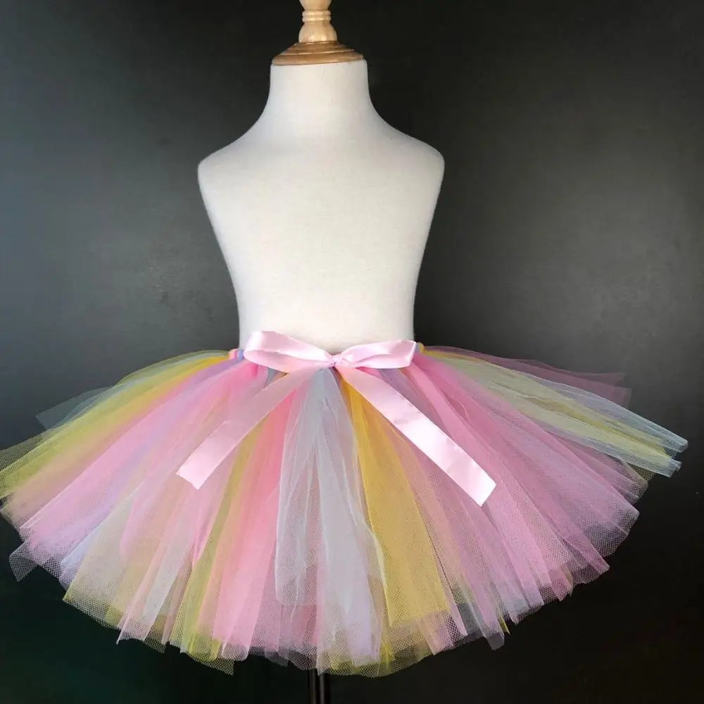 only skirt Радужные юбки-пачки с единорогом для девочек; Детские фатиновые юбки; балетная юбка-пачка с цветком и бантом для волос; детский праздничный костюм; юбка - Цвет: only skirt