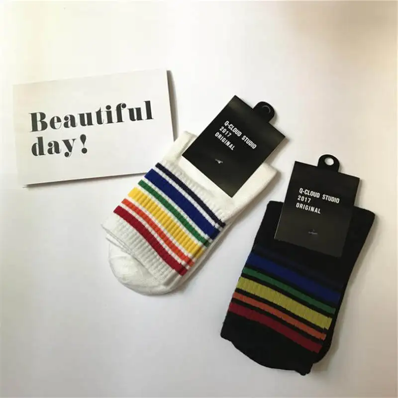 Новые летние Popsocket детские удобные хлопковые кавайные носки с радужным узором