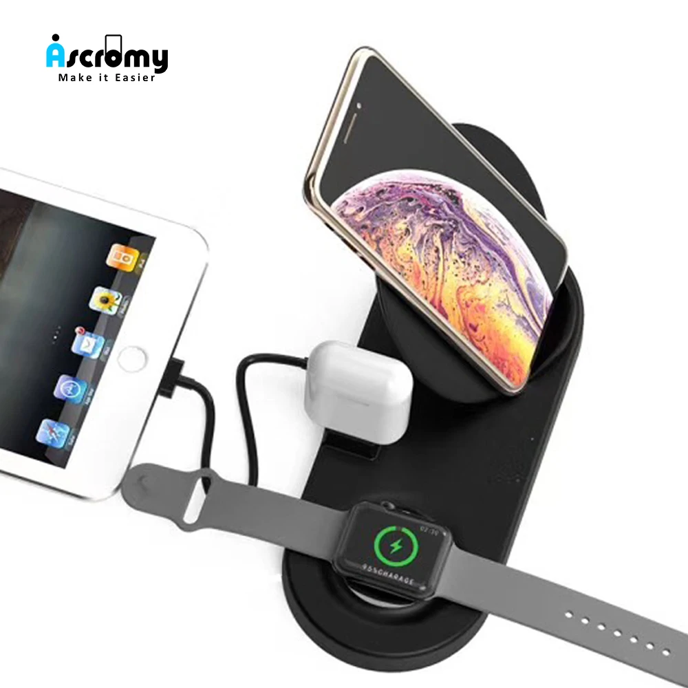 5 in1 Qi быстро Беспроводной Зарядное устройство телефон подставка для iPhone 8 XR AirPods