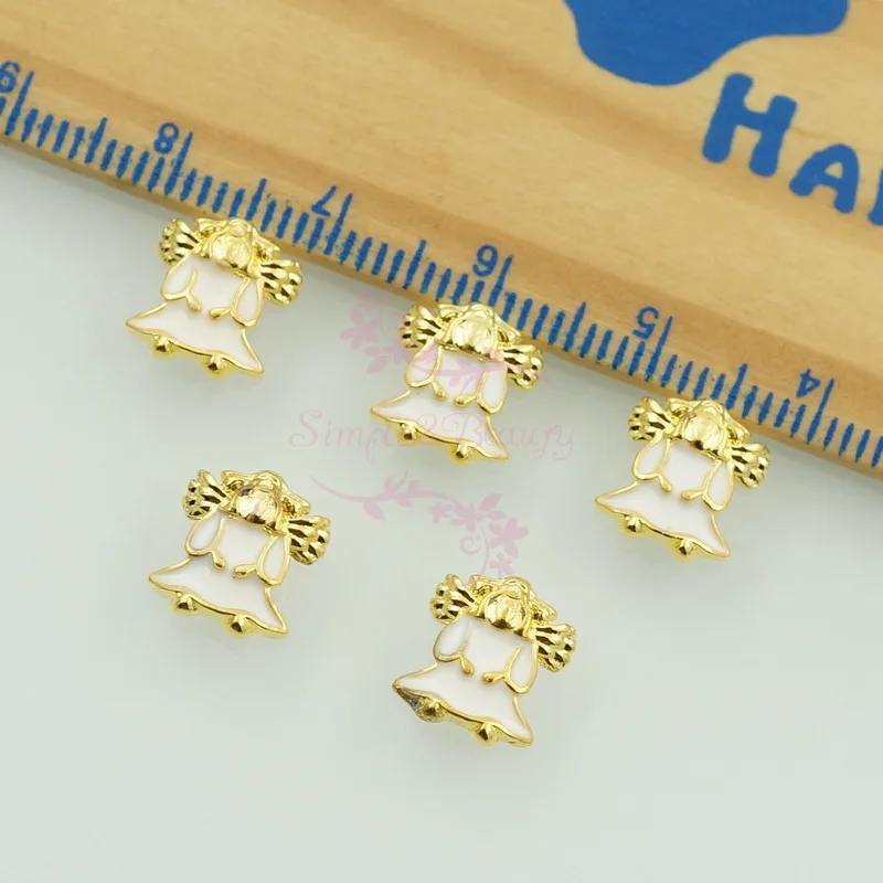 100pcs/lot Xmas Series Angel Curved Back 10x9mm White Glod Metal Alloy Nail Art Charms Jewelry DIY Design Decorations Ornament | Красота и