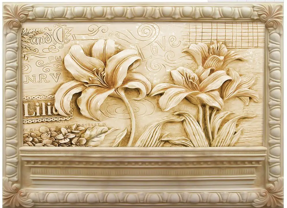 

European-style flower jade carving sandstone relief mural wall bathroom 3d wallpaper living style wallpaper