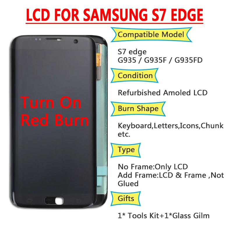 Оригинальный 5 ''Супер AMOLED красный ЖКД с рамкой для SAMSUNG Galaxy s7 edge G935 G935F