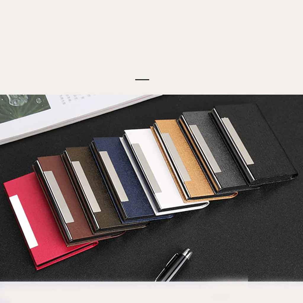 

Aelicy Card Holder Fashion unisex Creative Metal Leather Business Card Holder Men Women Credit Passport Card Box Wallet 2019 new