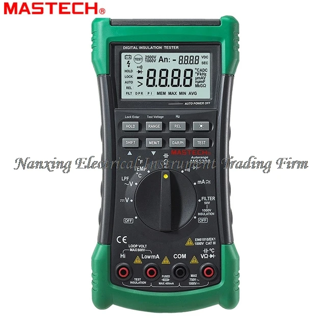 Mastech 3 в 1 MS5208 Цифровой мультиметр+ тестер сопротивления изоляции+ тестер Megger True RMS AC Напряжение Ток температура