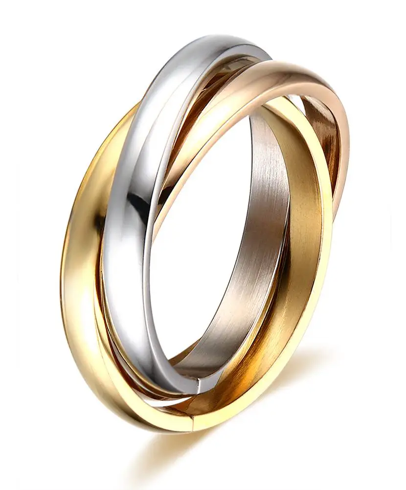 Кольца из нержавеющей стали три цвета тройной переплетенный прокатки классические кольца наборы для женщин Свадебные помолвки женские украшения для пальцев