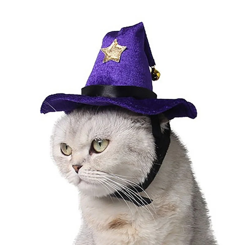 Фото Шляпа ведьмы на Хэллоуин Аксессуары для кошек смешная шапка маленьких собак
