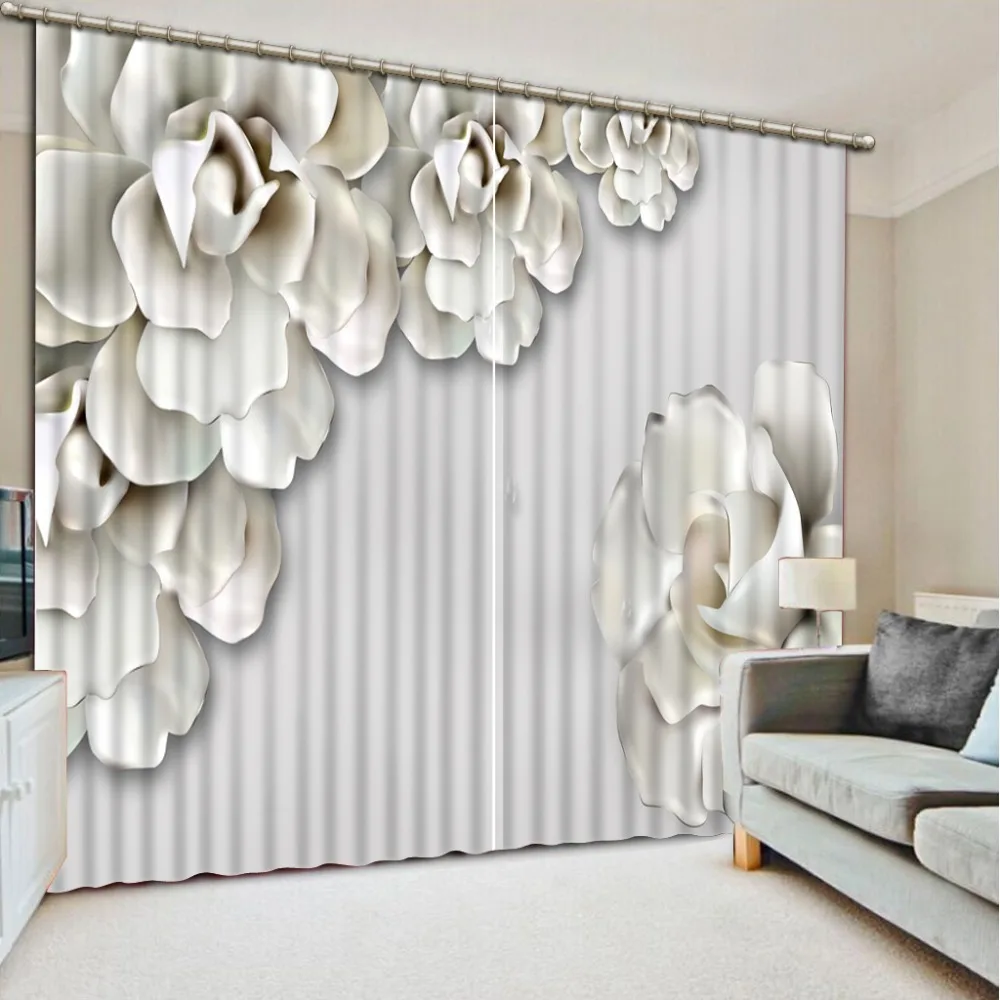 

Beautiful Photo Fashion Customized 3D Curtains white flower curtains