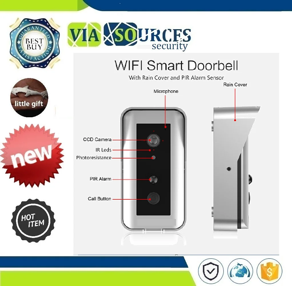 Батарея работает беспроводная камера Wi-Fi для дверного звонка IP 1080 P открытый