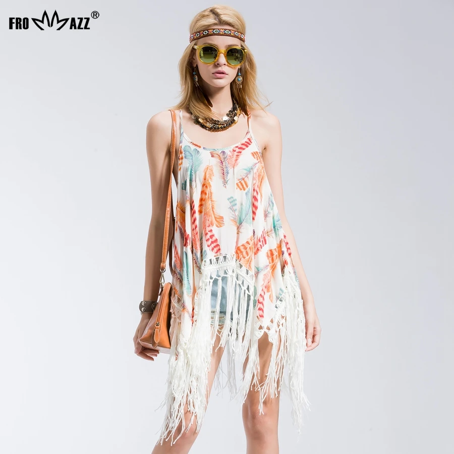 FROMMAZZ 2018 Summer New Women Lady Fashion Causal Sexy Chiffon Tassel Print Vest T Shirt Tops Tank Clubwear FS16030 | Женская одежда