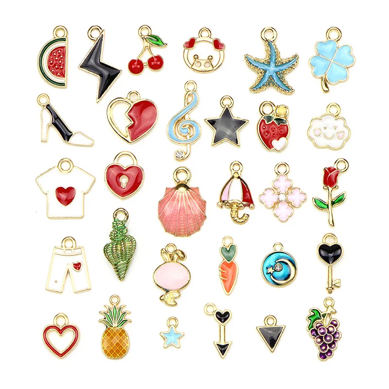 30pcs 1pack Mix Gold Metal Enamel Charms For Earring Fashion Jewelry Making Charm And Pendants For Bracelet Dangle Assorted Mixed Lot - Окраска металла: 30pcs