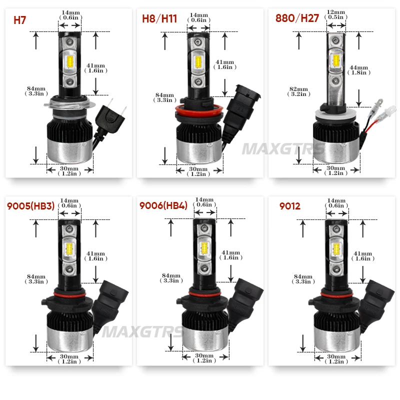 MAXGTRS H7 H4 H11 H1 H3 9005 9006 9012 880 H8 H11 HB3 HB4 светодиодный фар автомобиля лампы 70W 8000LM/пара 6000 К авто фары 12V