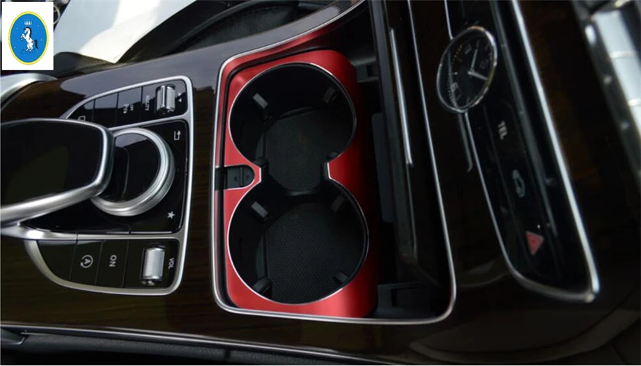 

Yimaautotrims Auto Accessory Front Seat Center Console Water Cup Holder Cover Kit Fit For Mercedes Benz C CLASS W205 2014 - 2017