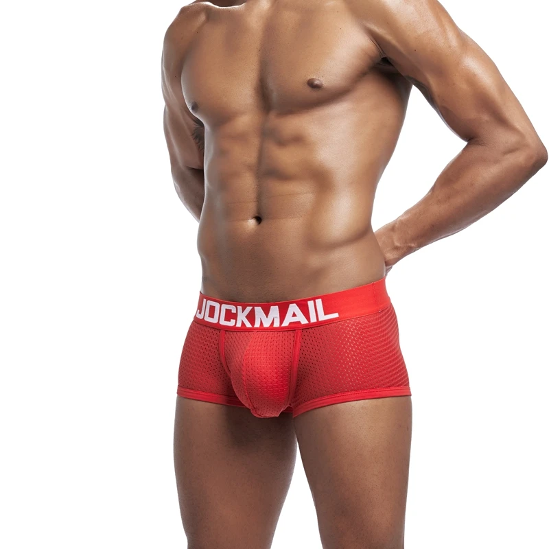 JOCKMAIL Новое Сексуальное нижнее белье мужские боксеры сетки U мешочек сексуальные трусы брюки в сеточку трусы боксерские шорты для геев мужские трусы