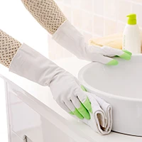 Green Перчатки для уборки дома с длинным рукавом, латексные кухонные перчатки для мытья посуды, перчатки для мытья посуды - Цвет: Green