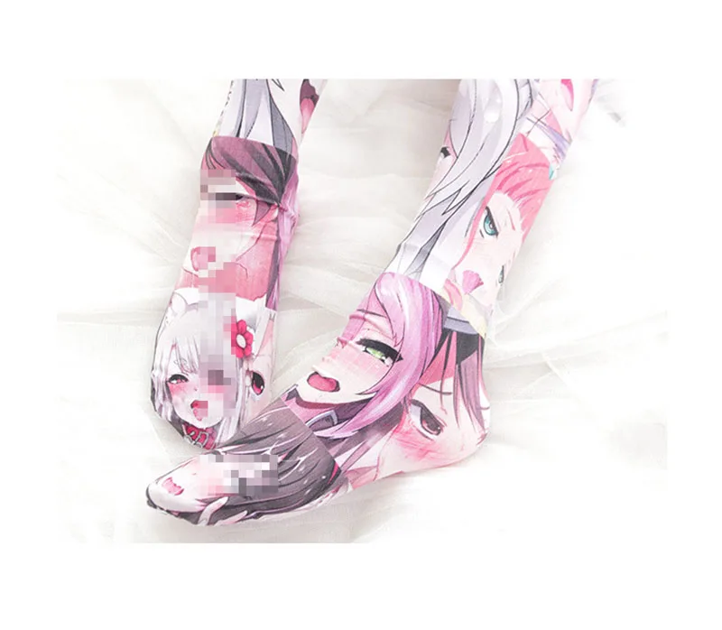 Каваи Лолита колготки с принтом чулки с Ahegao Лолита носки милые аниме Coplay высокие чулки выше колена