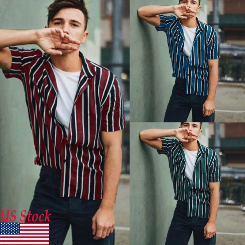 Summer Hot Casual Men Stripe Shirt Rich Easy Care Classic collar Formal Short Sleeve | Мужская одежда