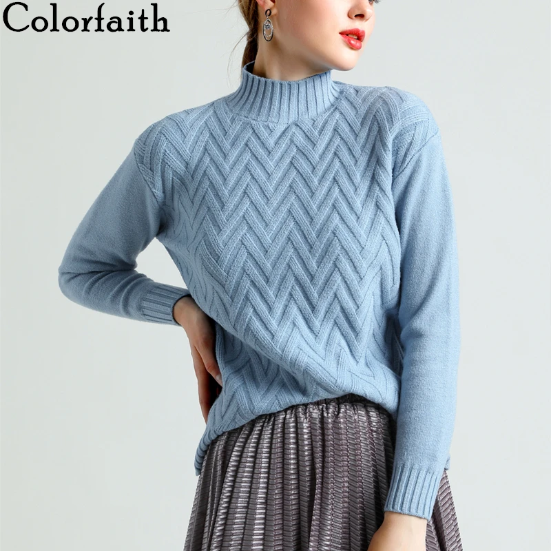 

Женские свитера в Корейском стиле Colorfaith, Элегантные повседневные однотонные свитера в консервативном стиле, Осень-зима 2019