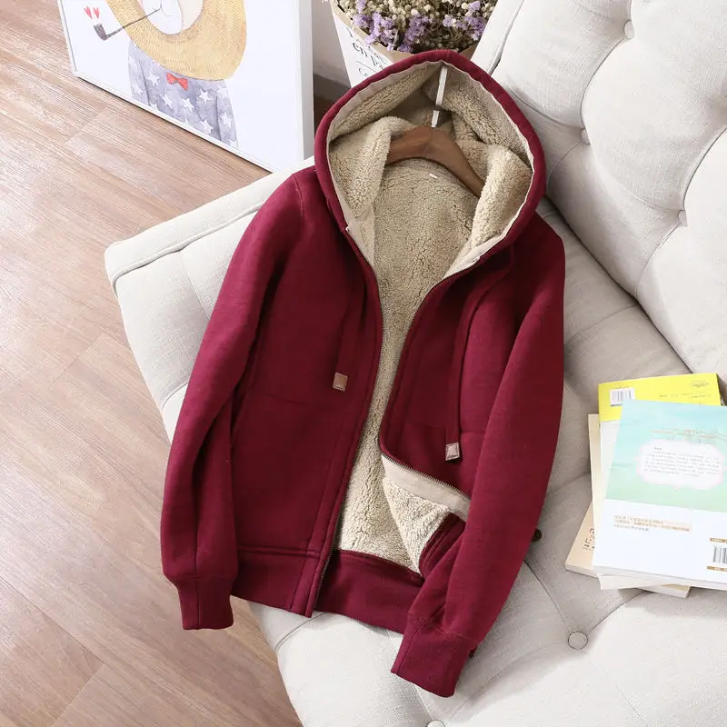 Wine red tops Осенне-зимняя женская толстовка больших размеров из вельвета, толстовка с длинным рукавом, спортивная одежда, теплые женские толстовки Z64 - Цвет: Wine red tops