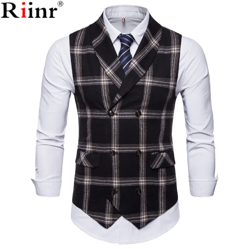 Riinr 2018 New Slim Fit Mens Waistcoat Casual Suit Vest Men Plaid Style Chalecos Hombre Business Dress Sleeveless Gilet | Мужская одежда