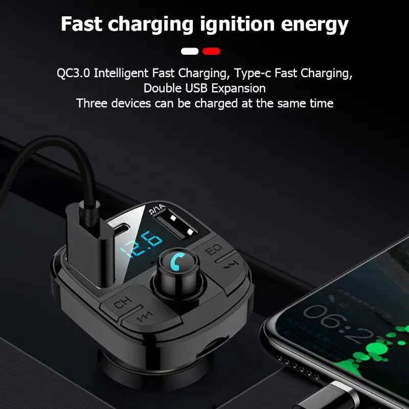 BT29 Авто fm-передатчик Bluetooth 5,0 CarKit MP3 аудио музыкальный плеер Громкая связь Тип C зарядка Быстрая зарядка QC3.0 автомобильное зарядное устройство