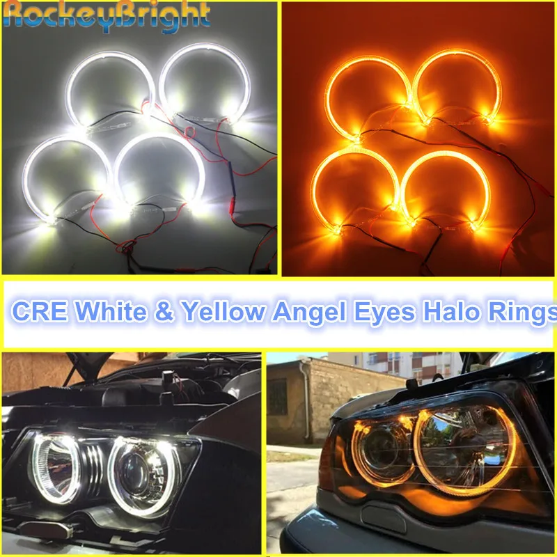 Rockeybright 1 комплект Angel Eyes для BMW E36 E38 E39 E46 теплый белый кольцо Halo 131 мм * 4 кольца