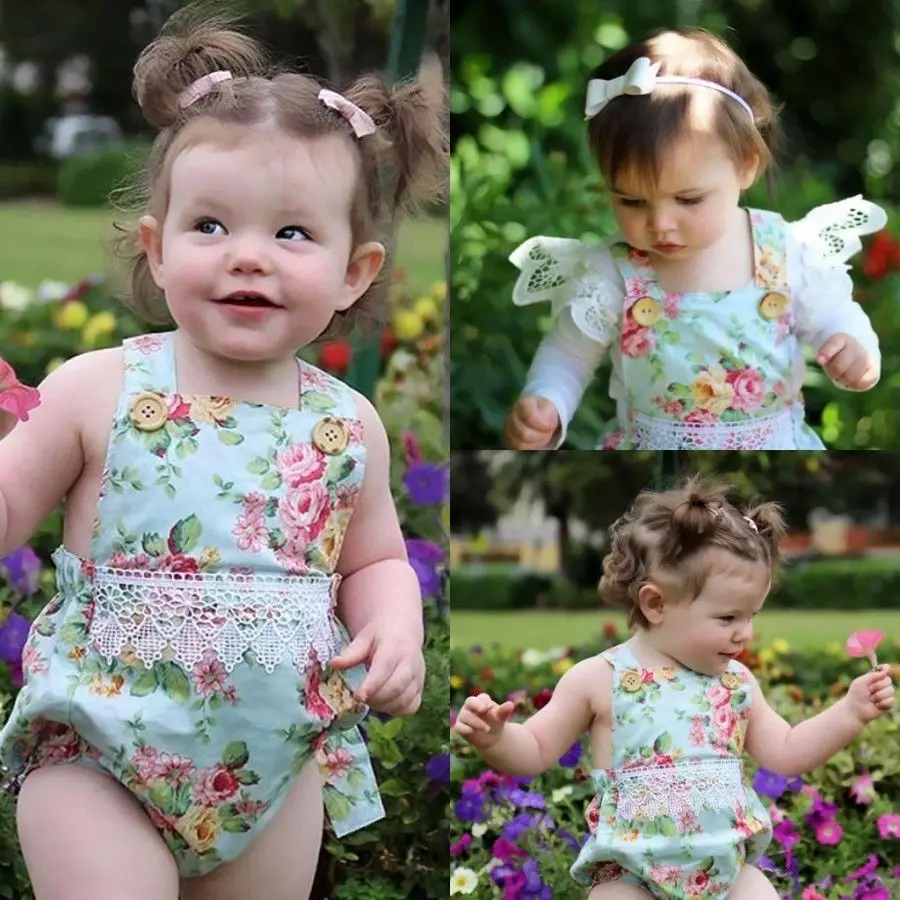 Sweety Baby Girl Summer Cute Floral Lace Newborn Girls Jumpsuit Bodysuit Clothes Outfits Playsuit | Мать и ребенок