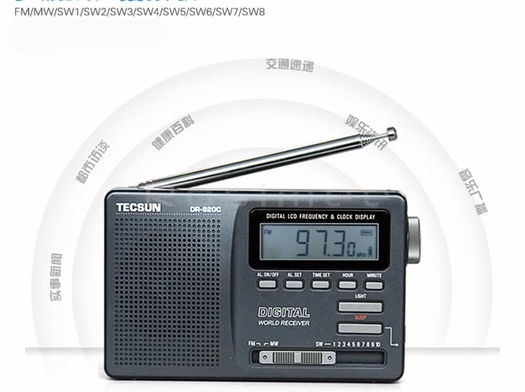 TECSUN DR-920C цифровой дисплей FM/MW/SW Полнодиапазонный радио DR920C стерео радио портативное высокочувствительное радио lcd Аудио Радио