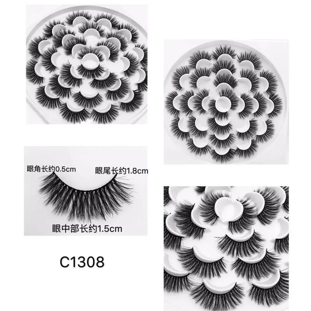 13pair 1308 3/5/7/13Pairs3D норки волосы Накладные Eyelashes15-25 мм ресницы толстые длинные тонкие пышная Праздничная не тестировано на норковые ресницы инструменты для макияжа - Цвет: 13pair 1308