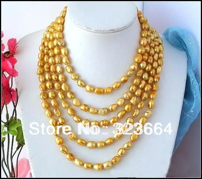 Горячая распродажа! Длинное ожерелье из золотистого пресноводного