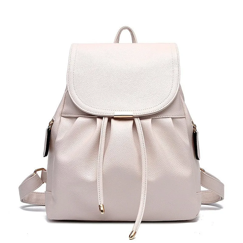 White Handbag LIKETHIS, высокое качество, школьная сумка из искусственной кожи, женский рюкзак для девочек-подростков, большая вместительность,, Одноцветный, на шнурке, Zaino Donna - Цвет: White Handbag