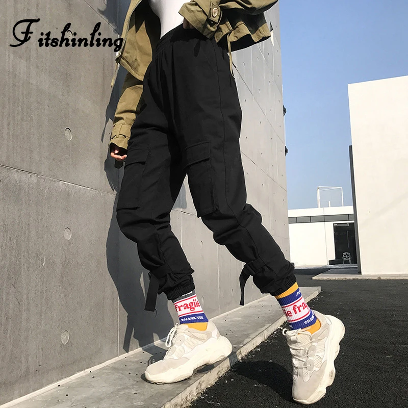 Fitshinling Harajuku женские брюки карго уличная мода тонкие карманы черные для женщин 2019