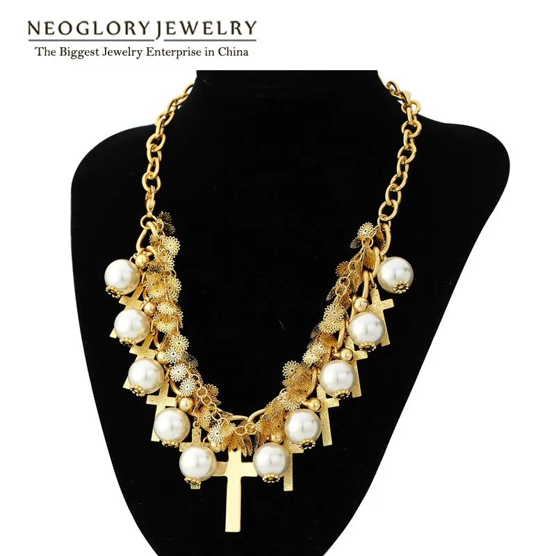 Neoglory светильник желтое золото цвет имитация жемчуга массивная цепочка нагрудник