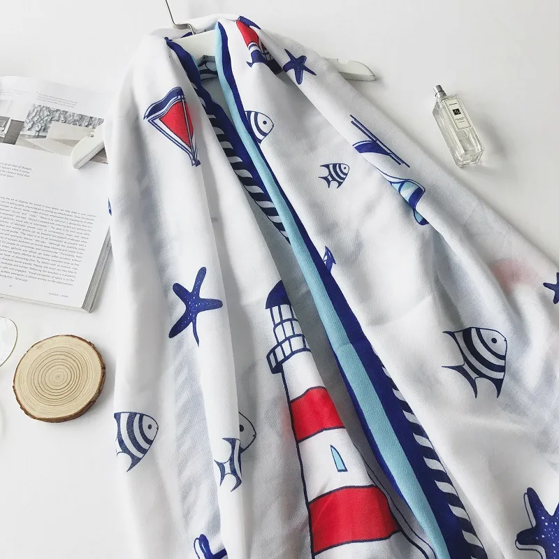 Лидер продаж 2021 новые модные вискозные шарфы с якорем лодочкой Женские палантины