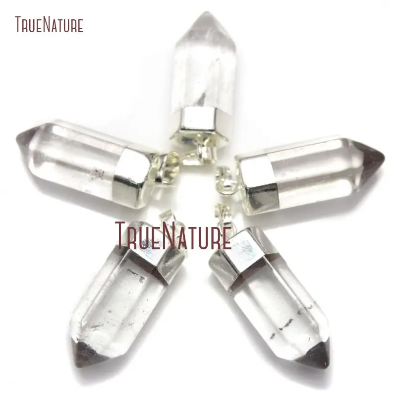 

10Pcs Best Seller Sliver Plated Faceted Hexagonal Prisms Pendant White Quartz Pendant For Sale Approx 36x12mm PM15926