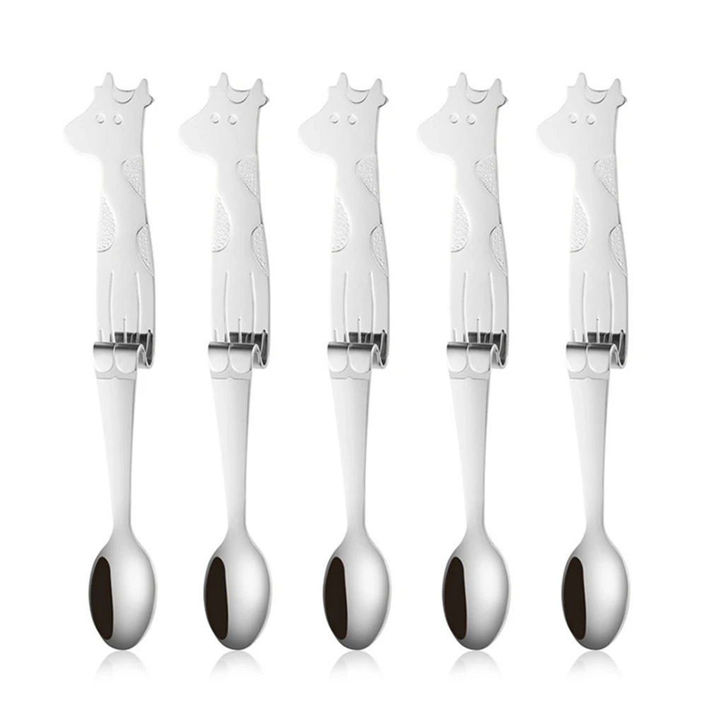 5pcs Silver Симпатичный вязаный жакет «Олень» подвесная чашка чайная, кофейная ложка Чай ложки Stainlss Сталь ложки с длинной ручкой, висит ложкой сахара десертные ложки инструментов для питья - Цвет: 5pcs Silver