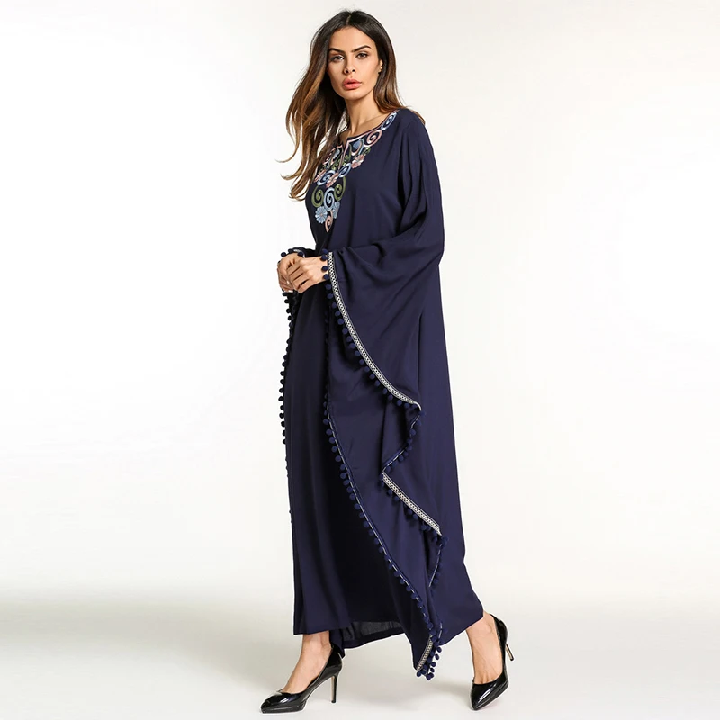 Повседневное Boho Плюс Размеры Макси платье Для женщин хлопок вышивка кафтан