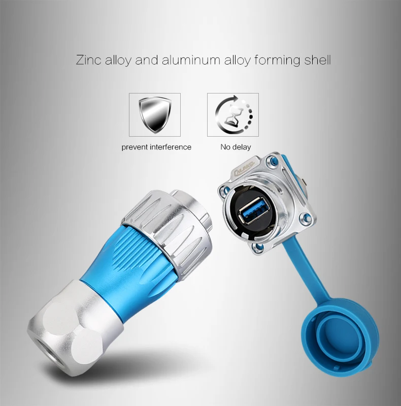 1/4 Bayonet Connecting USB3.0 Metal Shell Waterproof Data Connector IP67 Connector USB Panel Mount Plug with 0.5M Cable