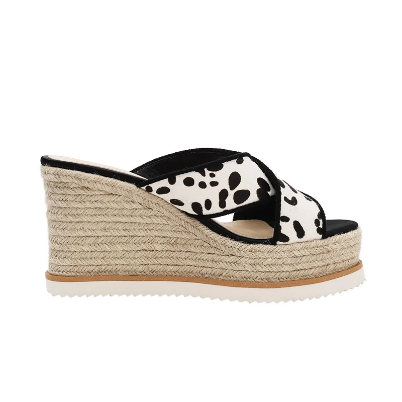 

ZVQ Woman Shoes Summer New Fashion Sexy Leopard Horsehair Woman Slippers Outside Super High Heels Platform Open Toe Ladies Shoes