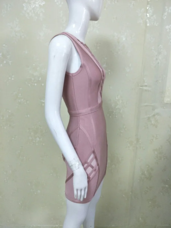 2019 elegant summer dress Women sleeveless hollow out chic pink bandage Dress occasion special party Dresses gown club vestidos | Женская