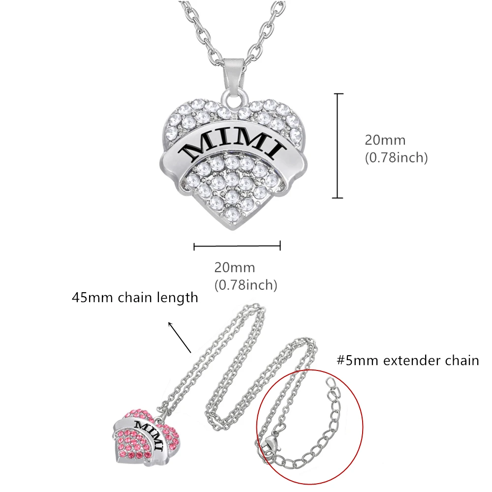 Ожерелье в форме сердца очаровательное сердце Мими буквы Подвески для