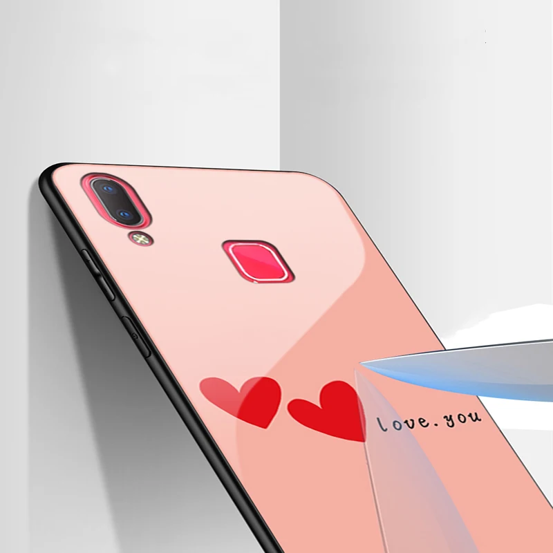 Роскошный чехол из закаленного стекла для Vivo y95 мягкая силиконовая рамка жесткая