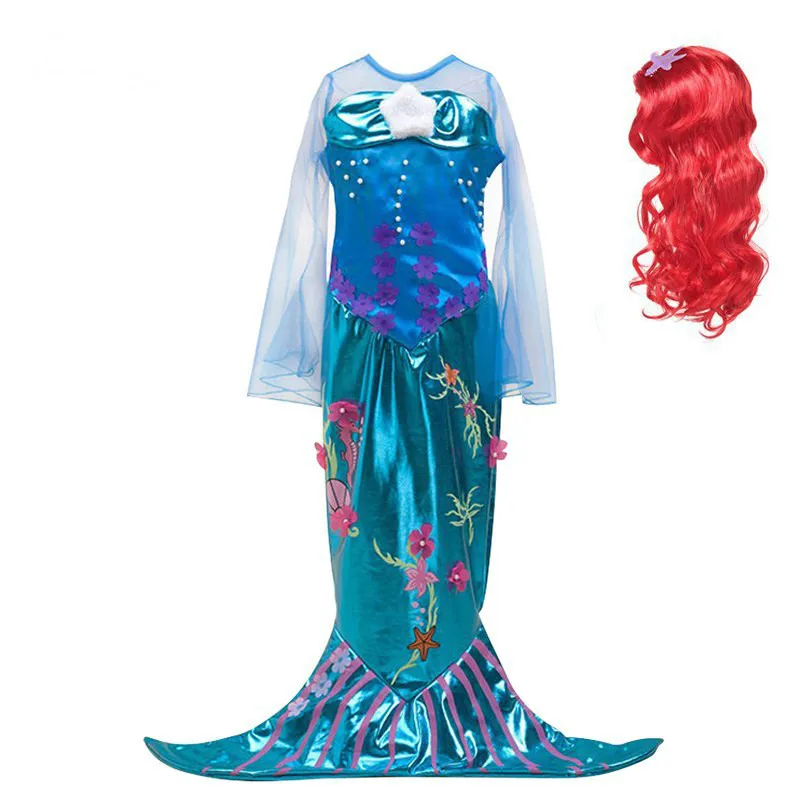 dress wig Платье принцессы «Русалочка Ариэль» для маленьких девочек детский косплейный костюм Детский парик «хвост Русалочки», Рождественский, новогодний парик - Цвет: dress wig