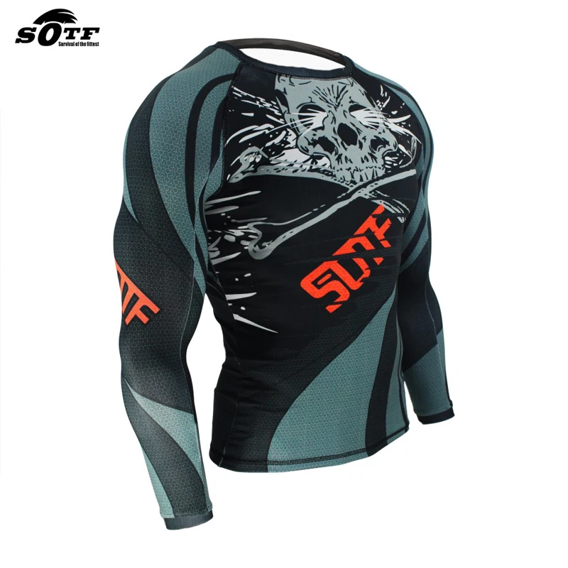 SUOTF бренд тренировочный компрессионный трикотаж и брюки череп Рашгард